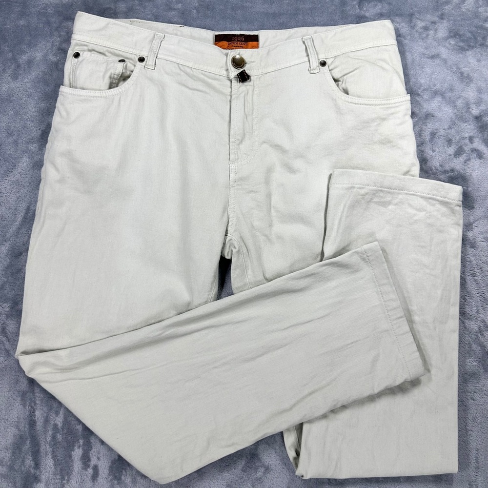 Davide Cenci Campo Marzio 5 Tasche Pants Mens 37x29.5 Khaki Cotton Linen Italy